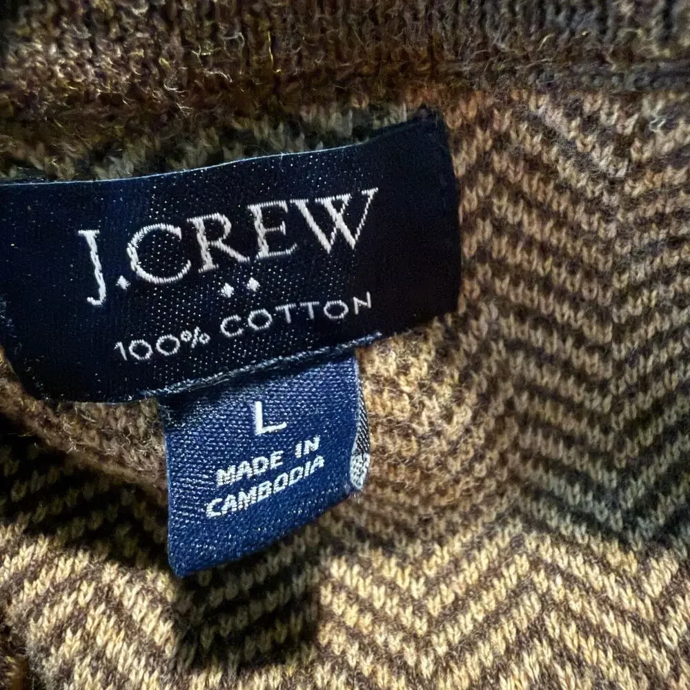 J.Crew 100% Cotton Herringbone Half Zip Sweater, Chocolate, Men's Large